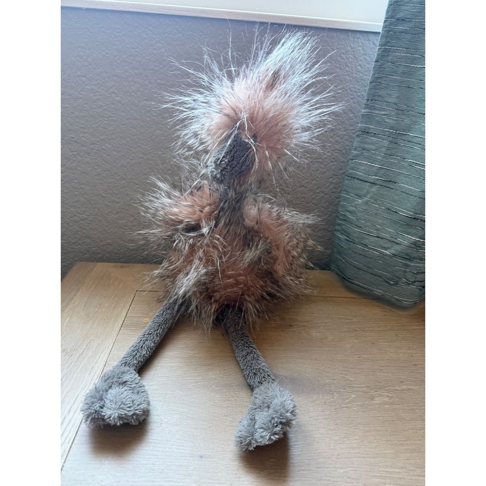 Jellycat London Odette Ostrich Pink Grey Shaggy Plush Stuffed Animal 20 inch